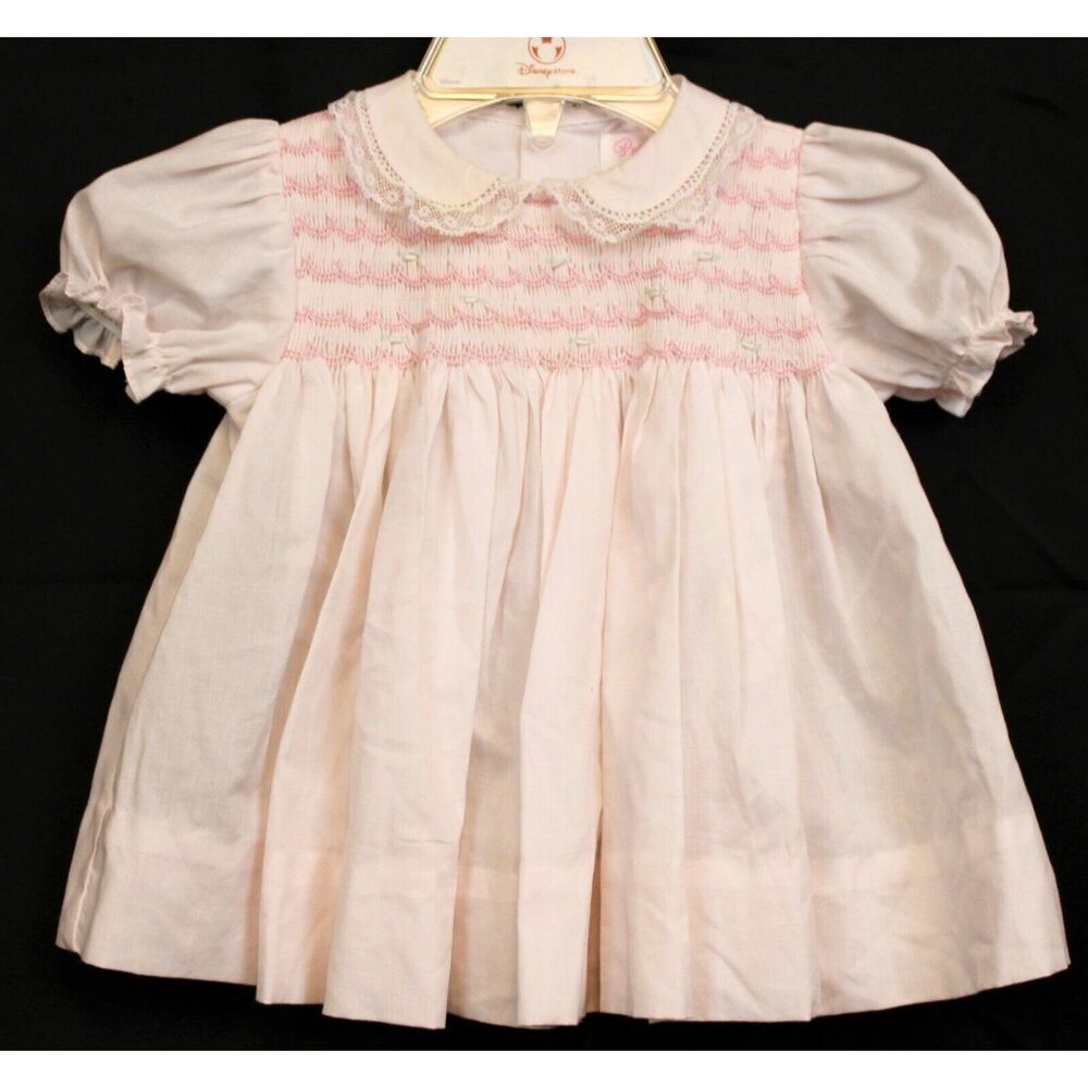 Petit Ami Pink Smocked Dress Embroidered Roses Newborn Spring Easter Puff Lace